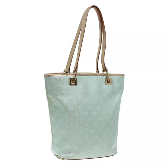 GUCCI GG Canvas Tote Bag Light Blue Gold 002 1099 Auth 90172 - Picture 1 of 16